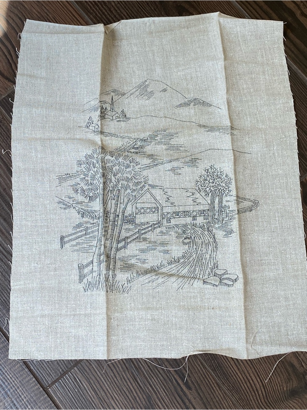 Covered Bridge Embroidery Linen Project